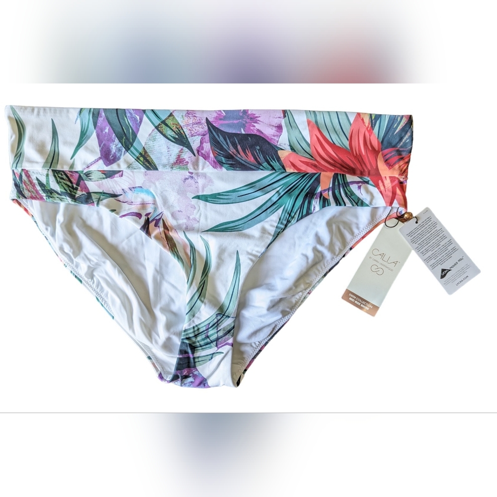 2/$30 XL Calia Mid Rise Bikini Wide Band Bottom Botanical Garden NWT